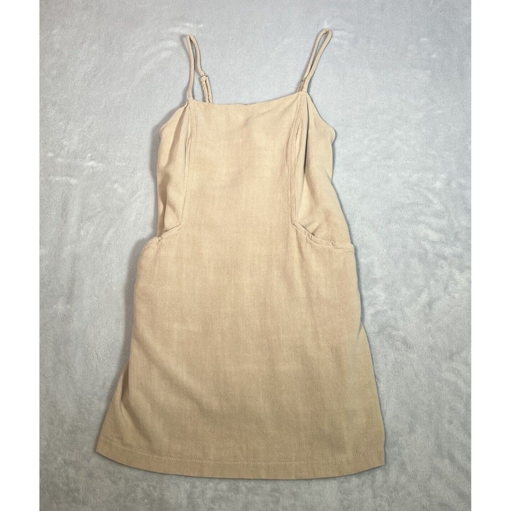 Fore Collection Dress Womens XS Beige Mini Front Pocket Linen Blend Boho‎ Summer